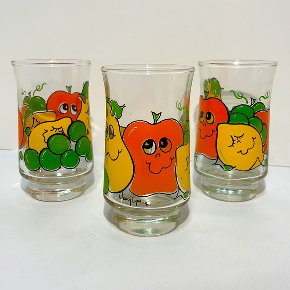 Set of 5 Vintage 1970's Glasses! Happy Fruit! Anchor Hocking art by Nancy Lynn! - Picture 5 of 6
